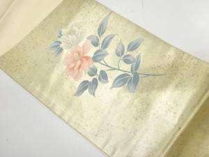 引箔　牡丹模様織り出し　名古屋帯